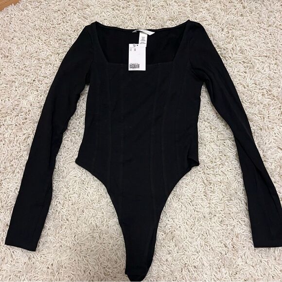 H&M Tops - H&M Black Square Neck Long Sleeve Bodysuit